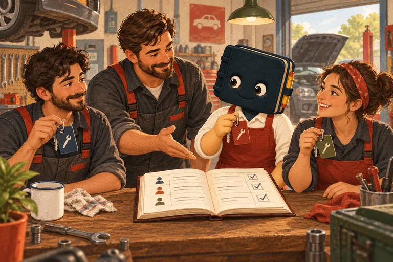 Ekip hesapları ve yetki için çizilmiş atölye sahnesi
