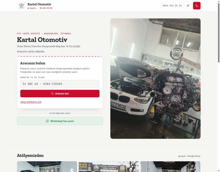 Taner Yılmaz Oto / Kartal Otomotiv’in gerçek web sitesi ana sayfası